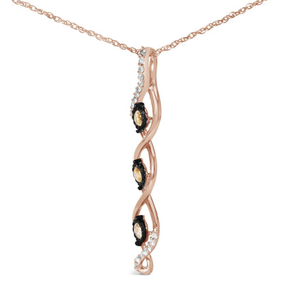 10K Two Toned Gold Plated .925 Sterling Silver 1/2 Cttw Round Diamond Twisted 18" Pendant Necklace (Champagne Color, I2-I3 Clarity)