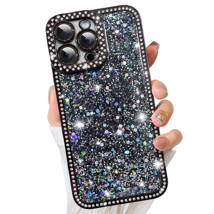 ZIYE Designed for iPhone 15 Pro Max Case Glitter Dimond Bling Cover with Camera Protector Protection Sparkle Luxury Shiny Cute Soft TPU Slim Shockproof Protective Women Girls Phone Case Blue