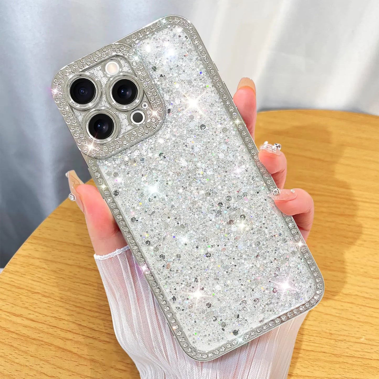 ZIYE Designed for iPhone 15 Pro Max Case Glitter Dimond Bling Cover with Camera Protector Protection Sparkle Luxury Shiny Cute Soft TPU Slim Shockproof Protective Women Girls Phone Case Blue