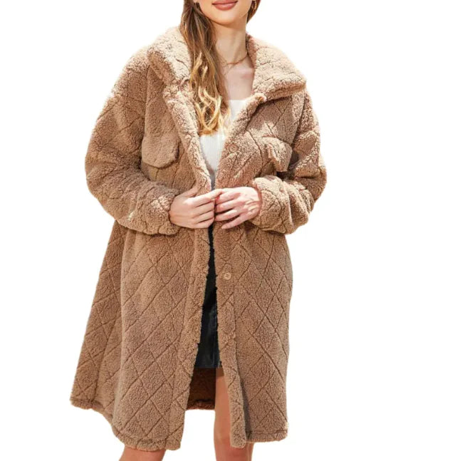 Women's Plush Diamond-Button Loose Overcoat