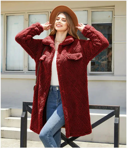 Women's Plush Diamond-Button Loose Overcoat