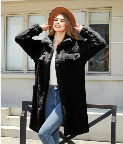 Women's Plush Diamond-Button Loose Overcoat