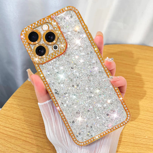 ZIYE Designed for iPhone 15 Pro Max Case Glitter Dimond Bling Cover with Camera Protector Protection Sparkle Luxury Shiny Cute Soft TPU Slim Shockproof Protective Women Girls Phone Case Blue