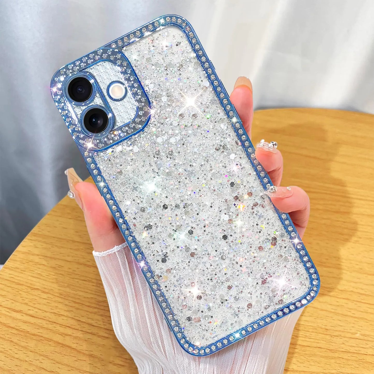 ZIYE Designed for iPhone 15 Pro Max Case Glitter Dimond Bling Cover with Camera Protector Protection Sparkle Luxury Shiny Cute Soft TPU Slim Shockproof Protective Women Girls Phone Case Blue