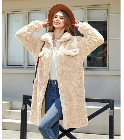 Women's Plush Diamond-Button Loose Overcoat